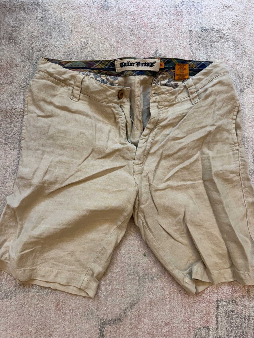 Tailor Vintage Men's Light Beige Linen-Blend Flat Front Shorts